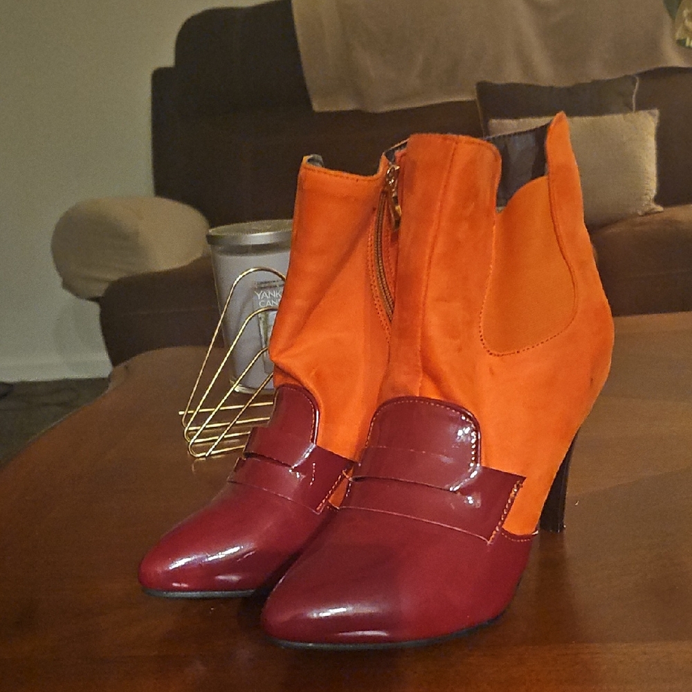 Stylish Orange and Red Women's Ankle Boots